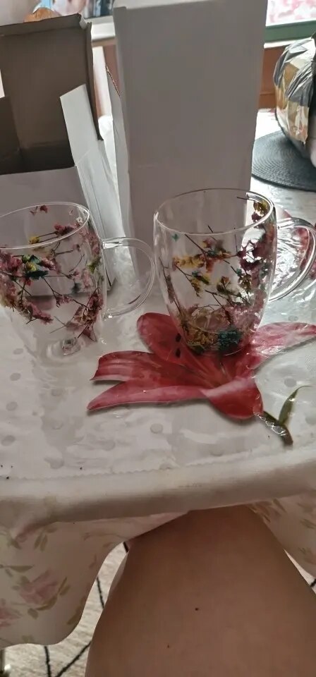 Double Wall Dry Flowers Glass Mug – Blackbrdstore