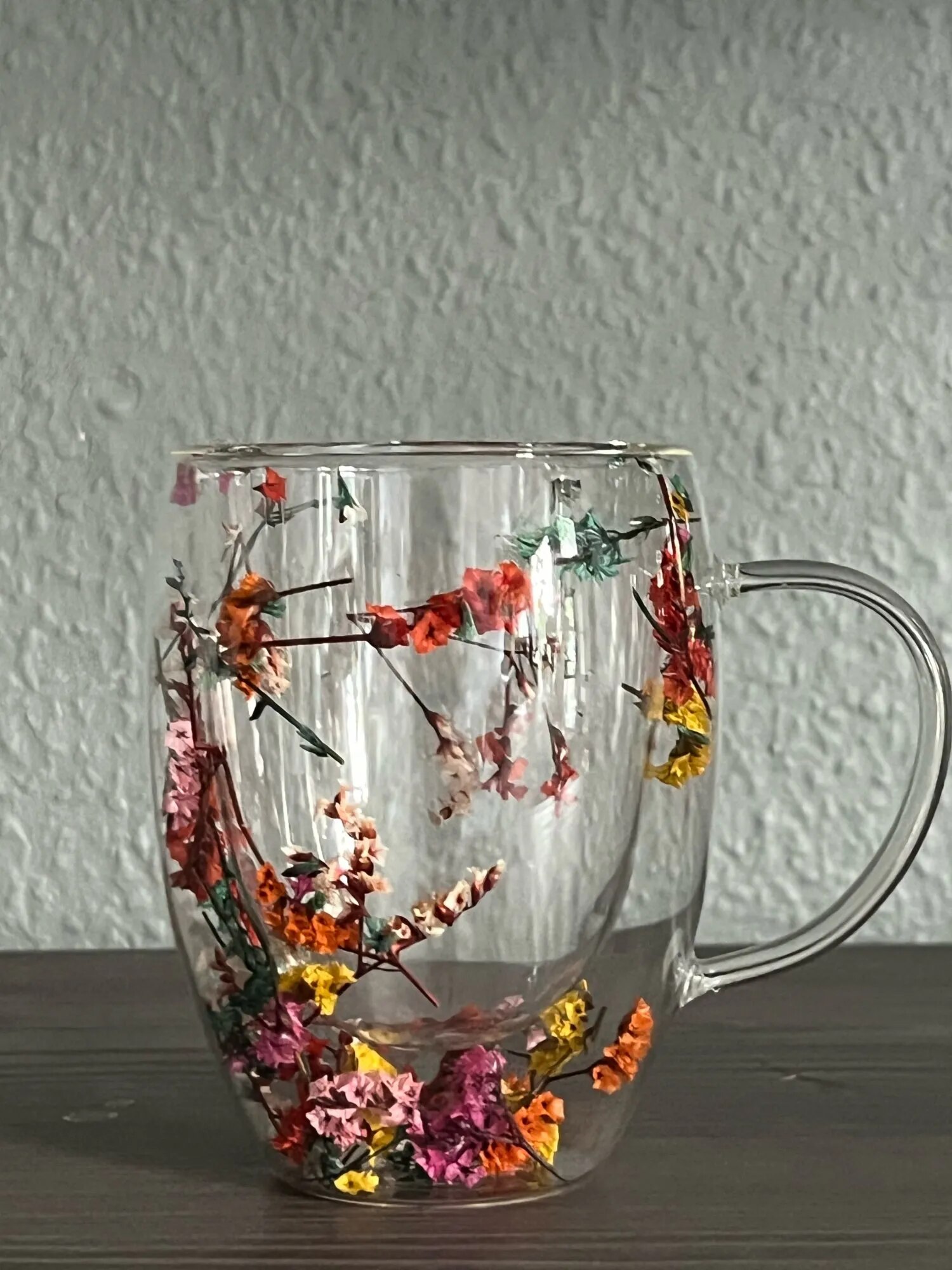 YWDL Dried Flower Double Wall Clear Glass Coffee Mugs Double