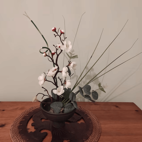 Rectangular Ceramic Ikebana Vase/japanese Flower Arrangement/large Kenzan Flower  Frog Included, Black and White Color 